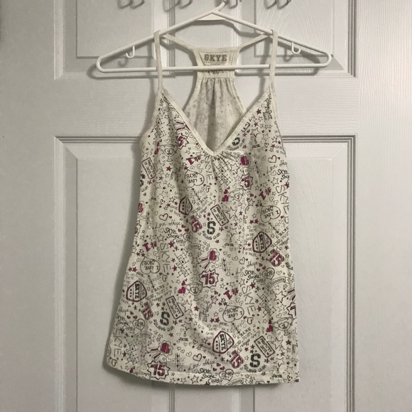 Y2K I Love Skye Racerback V-Neck Tank Top M White Pink Heart - Picture 1 of 3